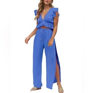 NWT fancyinn women’s two piece deep v neck top and pant set